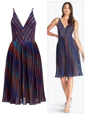 NWT Dress the Population Metallic Rainbow Stripe Hayley Dress, M